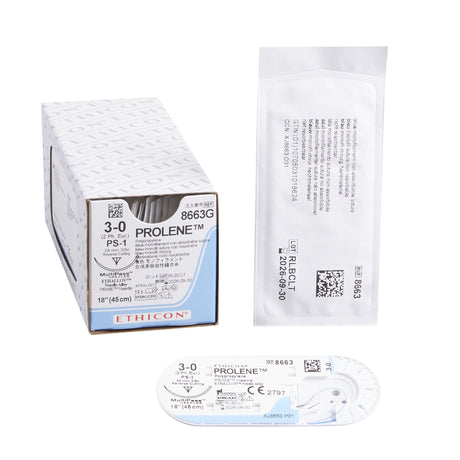 Nonabsorbable Suture with Needle Prolene™ Polypropylene PS-1 3/8 Circle Reverse Cutting Needle Size 3-0 Monofilament - BeHope