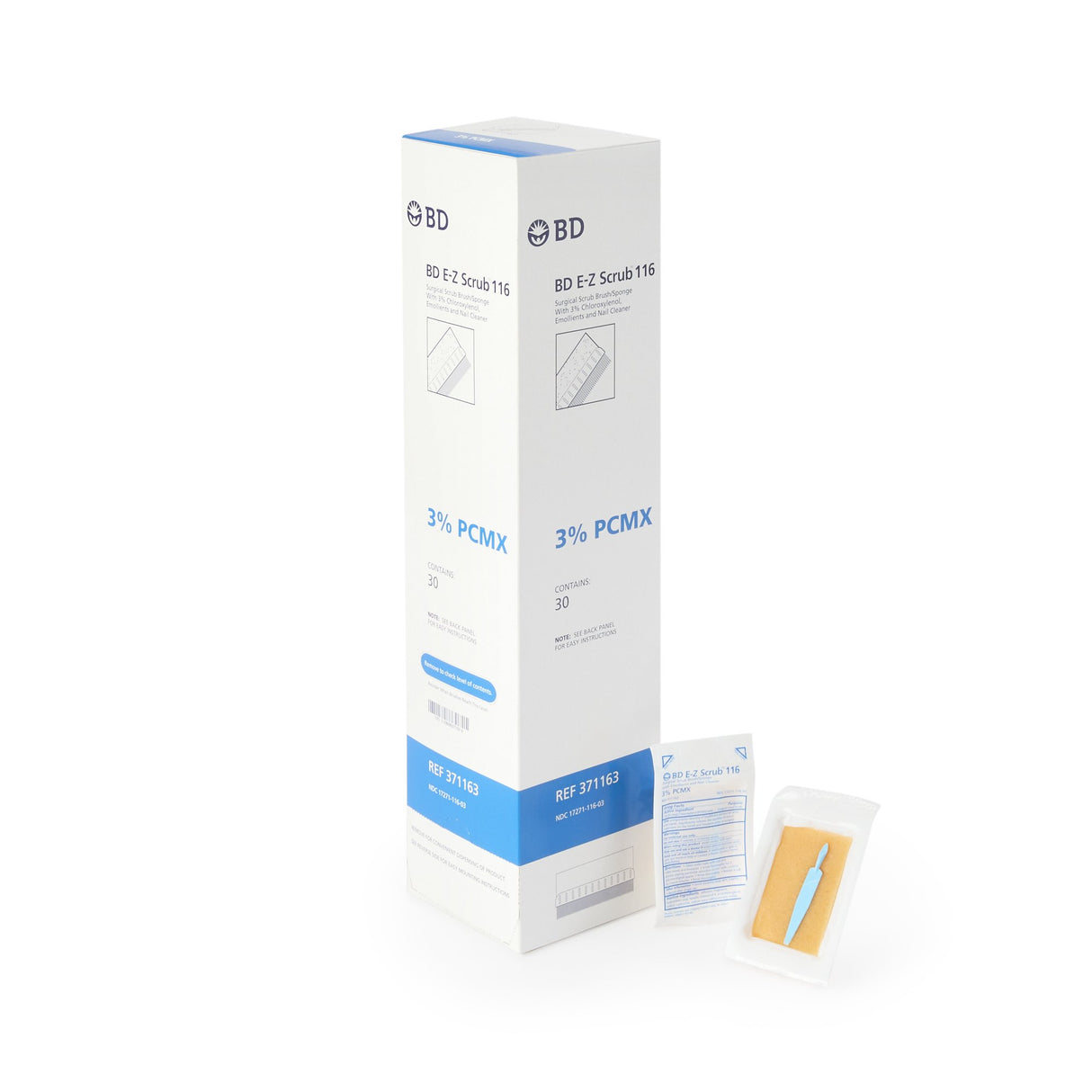 Impregnated Scrub Brush with Nail Pick BD E-Z Scrub™ Polyethylene Bristles / Sponge Blue - BeHope