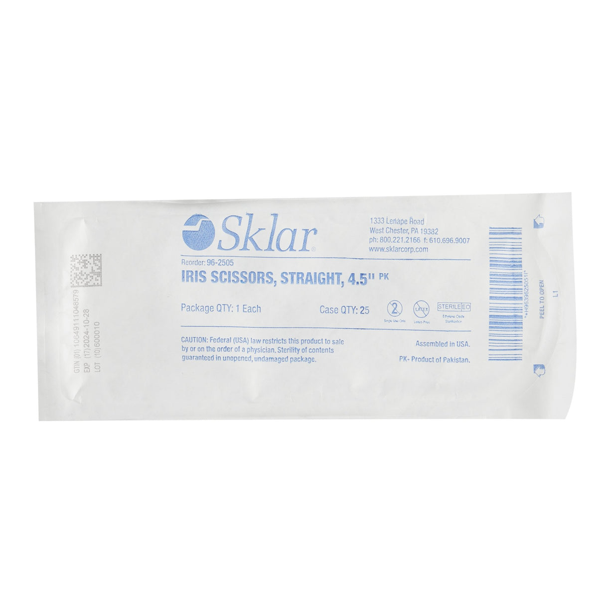 Iris Scissors Econo Sterile™ 4-1/2 Inch Length Floor / Office Grade Pakistani Stainless Steel Sterile Finger Ring Handle Straight Sharp Tip / Sharp Tip - BeHope