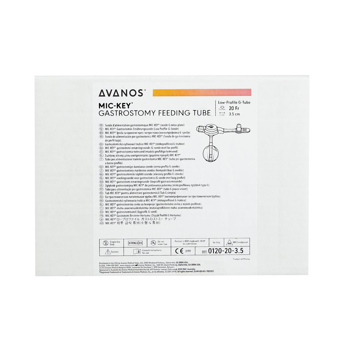 Low Profile Gastrostomy Tube Kit MIC-Key® 20 Fr. 3.5 cm Tube Silicone Sterile - BeHope