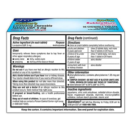 Children's Allergy Relief 5 mg Strength Chewable Tablet 30 per Box - BeHope