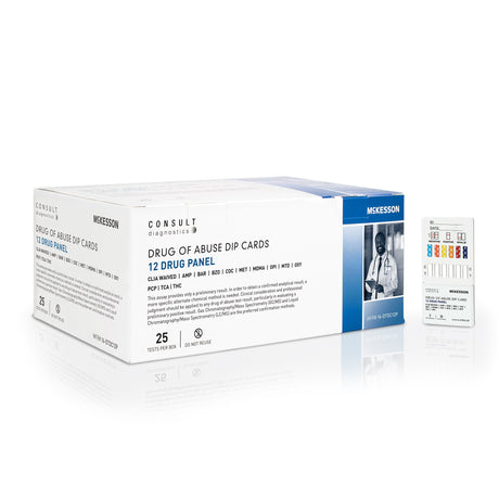 Drugs of Abuse Test Kit McKesson Consult™ AMP, BAR, BZO, COC, mAMP/MET, MDMA, MOP, MTD, OXY, PCP, TCA, THC 25 Tests CLIA Waived - BeHope