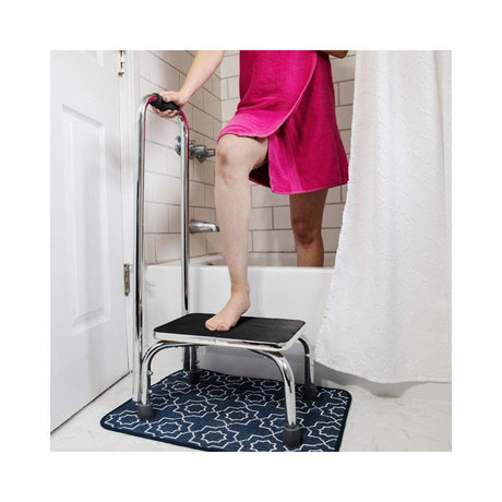 Step Stool with Handrail Mabis DMI® 1 Step Chrome Plated Steel Frame 9-1/2 Inch Step Height - BeHope