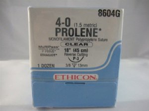 Nonabsorbable Suture with Needle Prolene™ Polypropylene P-3 3/8 Circle Precision Reverse Cutting Needle Size 4-0 Monofilament - BeHope