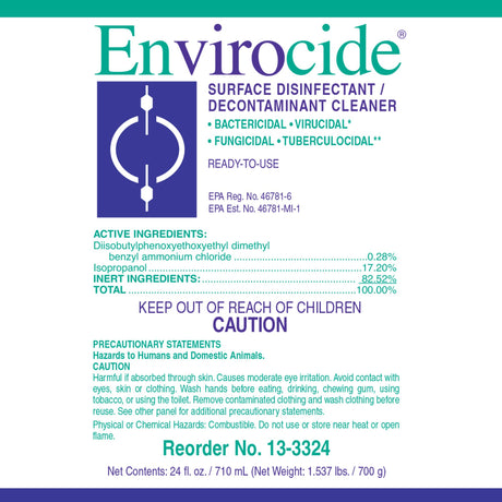 Surface Disinfectant Cleaner Envirocide® Broad Spectrum Trigger Spray Liquid 24 oz. Bottle Alcohol Scent NonSterile - BeHope