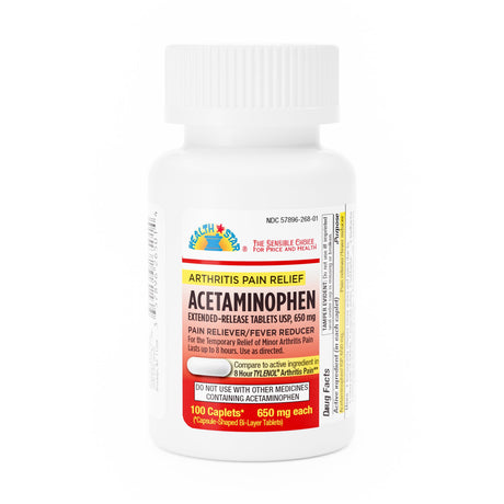 Pain Relief HEALTHSTAR® 650 mg Strength Acetaminophen Tablet 100 per Bottle - BeHope