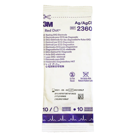ECG Resting Electrode 3M™ Red Dot™ Tab Connector Conductive Adhesive Gel Adult Radiolucent 10 per Pack - BeHope