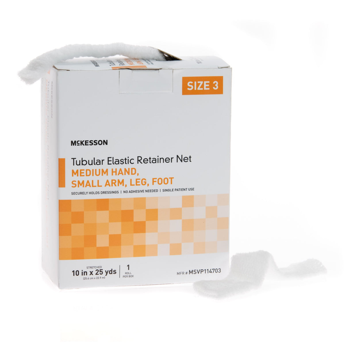 Elastic Net Retainer Dressing McKesson Tubular Elastic 10 Inch X 25 Yard (25.4 cm X 22.9 m) Size 3 White Medium Hand / Small Arm / Leg / Foot NonSterile - BeHope