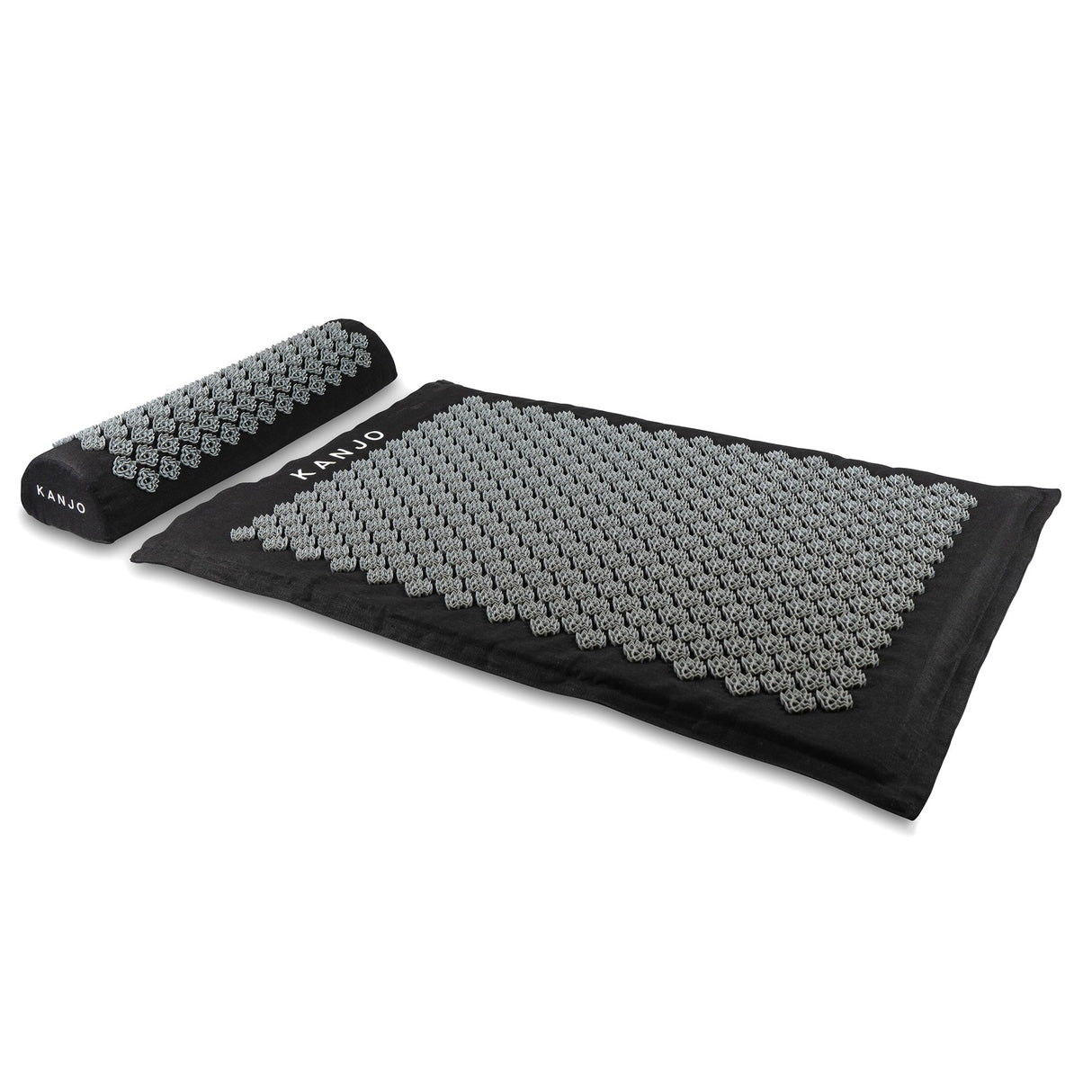Kanjo Acupressure Mat Set Large Black / White Cotton-Linen Fabric / Memory Foam / Plastic Mat: 24 X 34 Inch / Pillow: 6 X 22 Inch - BeHope