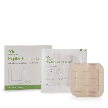 Thin Foam Dressing Mepilex® Border Flex Lite 4 X 4 Inch With Border Film Backing Silicone Adhesive Square Sterile - BeHope