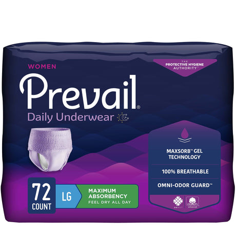 Female Adult Absorbent Underwear Prevail Daily Underwear Pull On with Tear Away Seams Large Disposable Heavy Absorbency