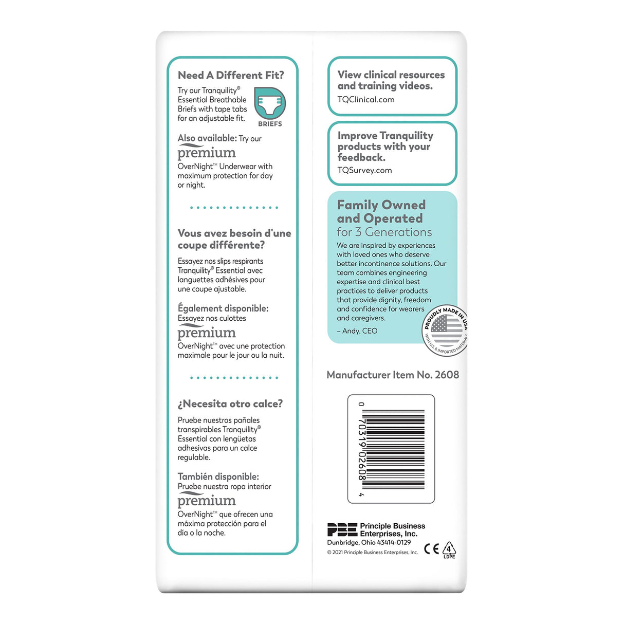 Unisex Adult Absorbent Underwear Tranquility Essential Pull On with Tear Away Seams 2X-Large Disposable Heavy Absorbency