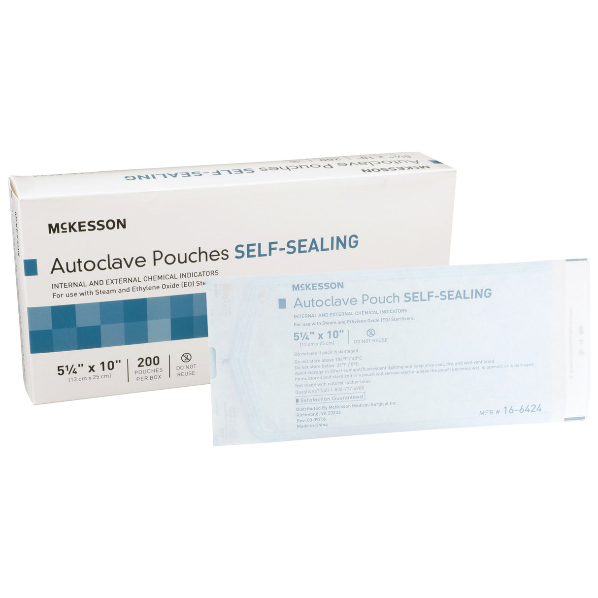 Sterilization Pouch McKesson Ethylene Oxide (EO) Gas / Steam 5-1/4 X 10 Inch Transparent Blue / White Self Seal Paper / Film - BeHope