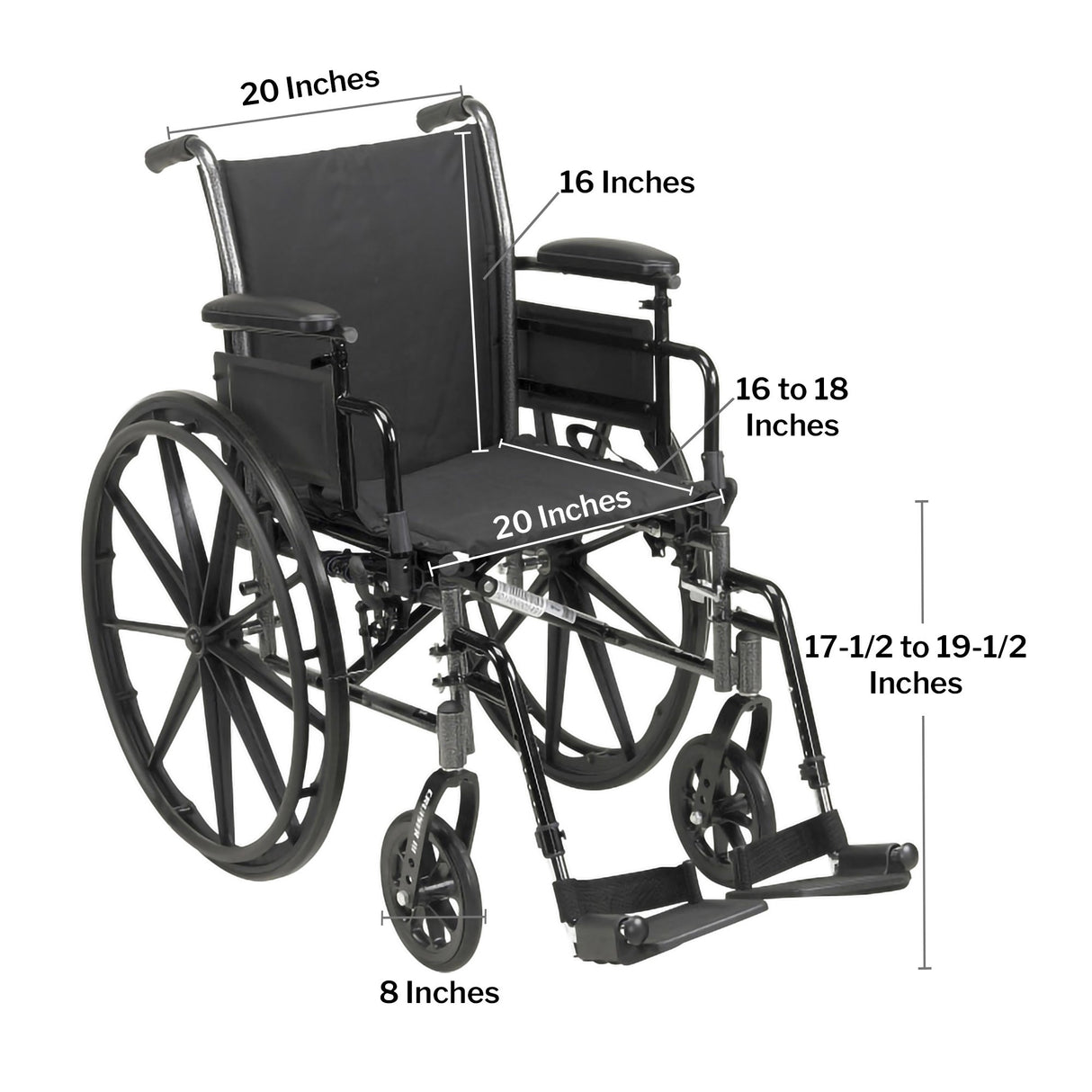 Lightweight Wheelchair McKesson Dual Axle Desk Length Arm Elevating Legrest Black Upholstery 20 Inch Seat Width Adult 300 lbs. Weight Capacity - BeHope
