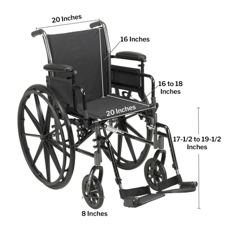 Lightweight Wheelchair McKesson Dual Axle Desk Length Arm Elevating Legrest Black Upholstery 20 Inch Seat Width Adult 300 lbs. Weight Capacity - BeHope