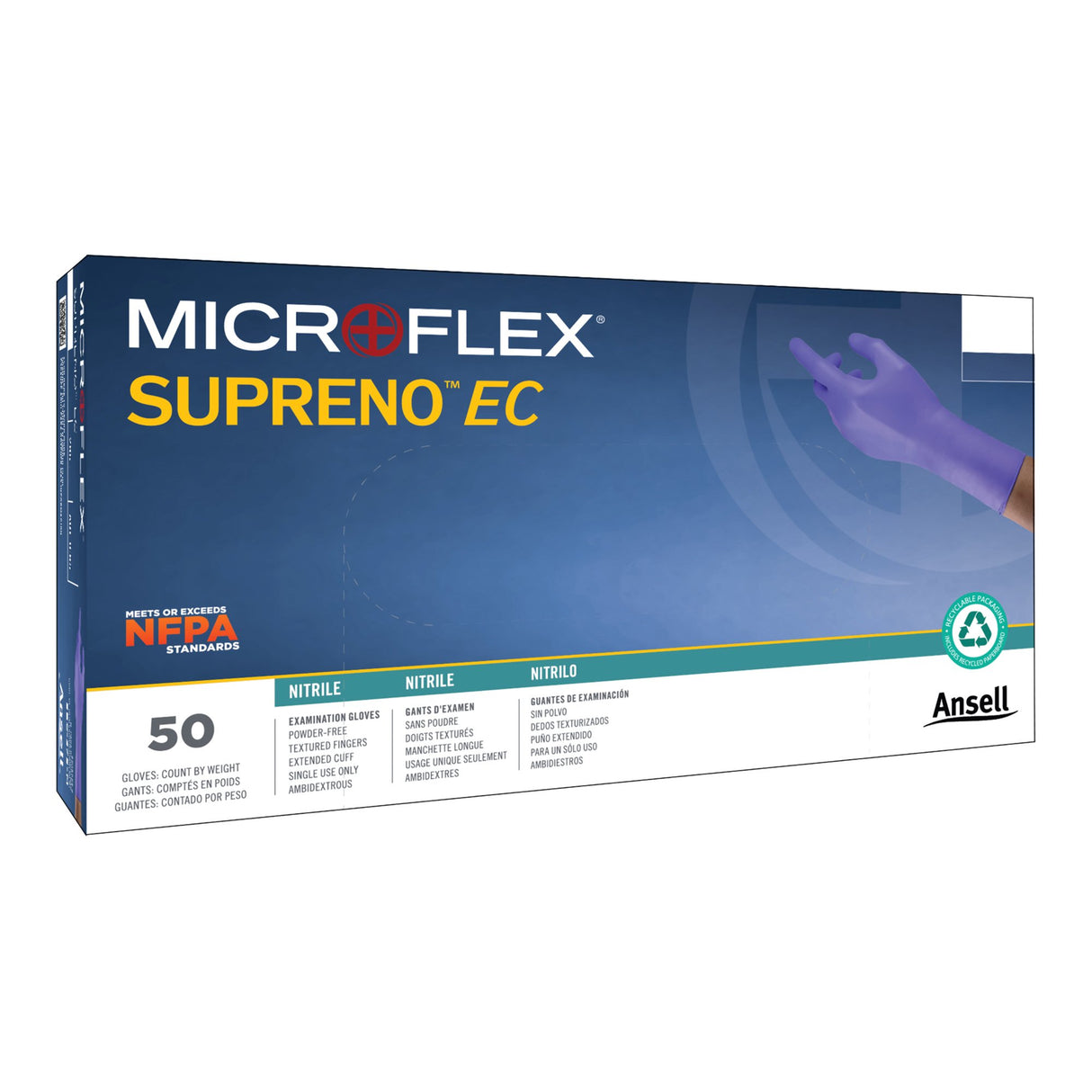 Exam Glove Supreno® EC Medium NonSterile Nitrile Extended Cuff Length Textured Fingertips Blue Chemo Tested / Fentanyl Tested - BeHope