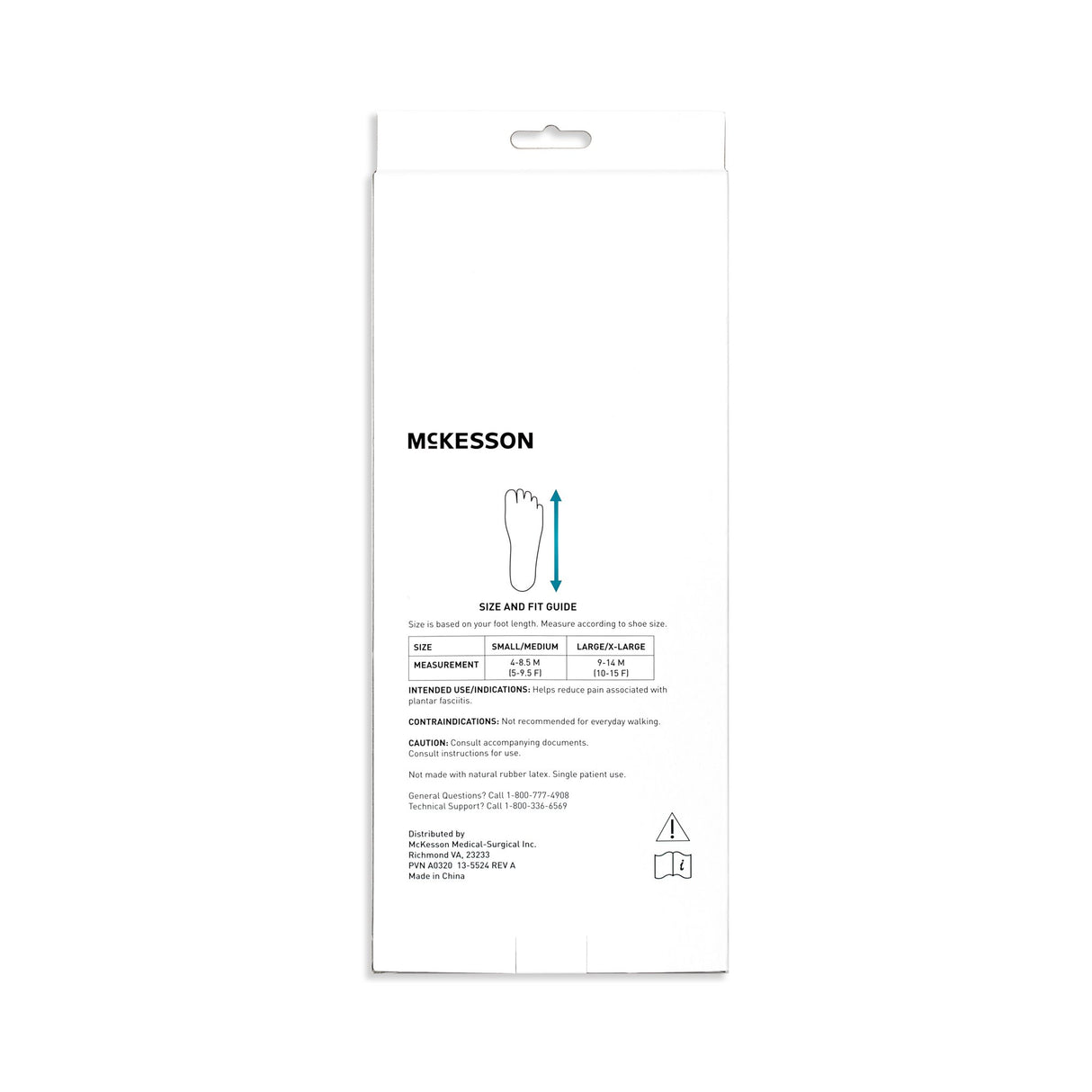 Dorsal Night Splint McKesson Small / Medium Hook and Loop Closure Male 4 to 8-1/2 / Female 5 to 9-1/2 Foot - BeHope