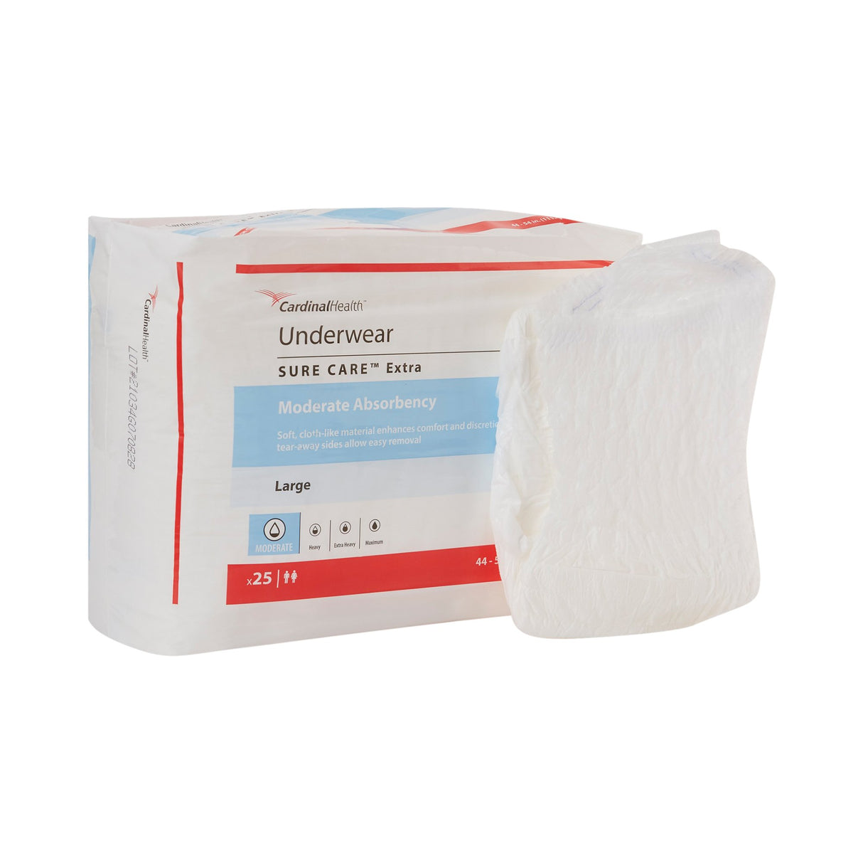 Unisex Adult Absorbent Underwear Sure Care Extra Pull On with Tear Away Seams Large Disposable Moderate Absorbency