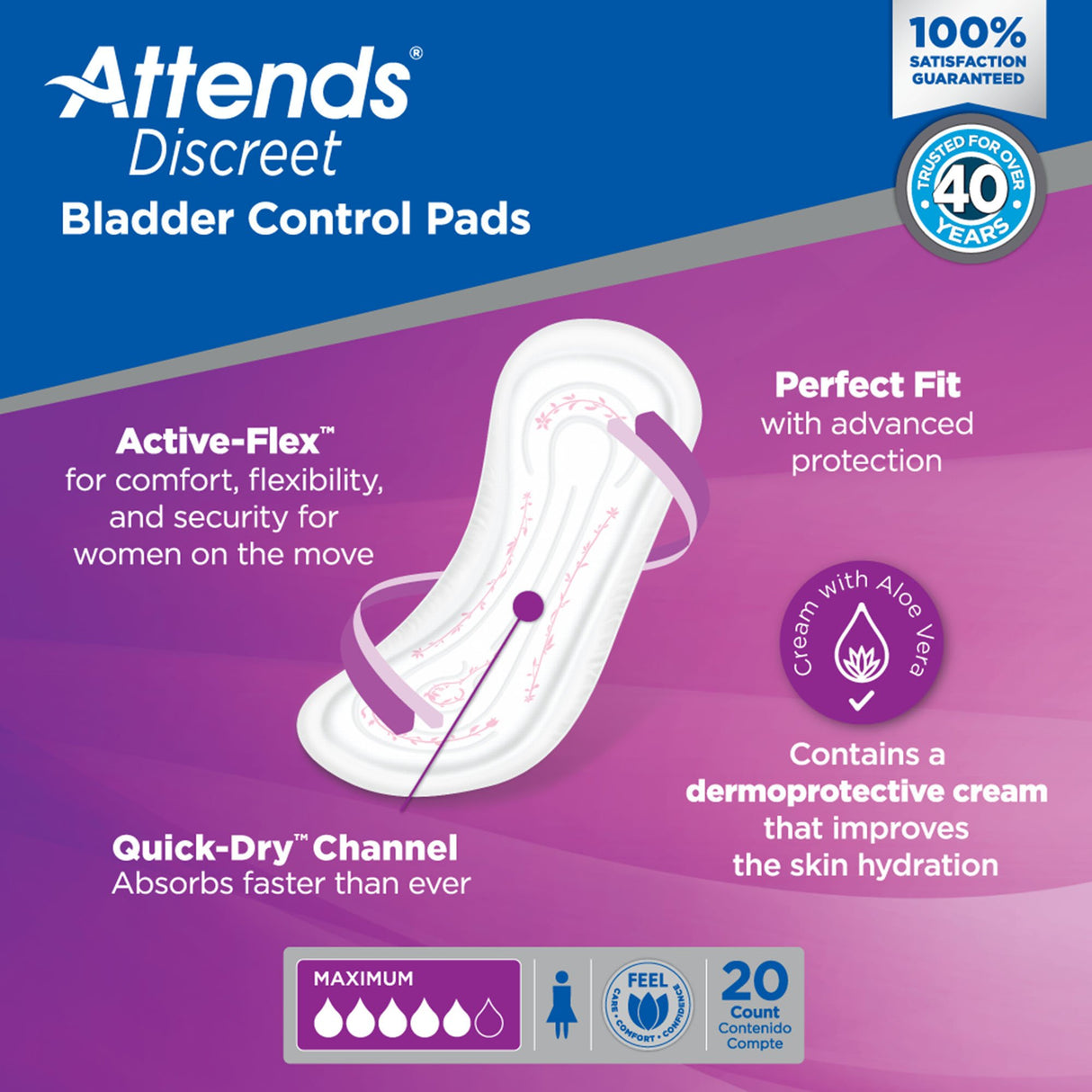Bladder Control Pad Attends® Discreet Maximum 13 Inch Length Heavy Absorbency Polymer Core One Size Fits Most - BeHope