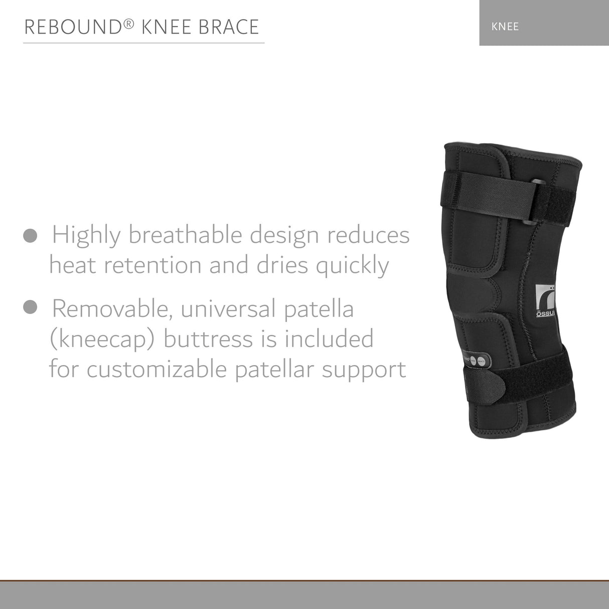 Knee Brace Ossur Rebound X-Large D-Ring / Hook and Loop Strap Closure 20-1/2 to 22-1/2 Inch Thigh Circumference Short Length Left or Right Knee
