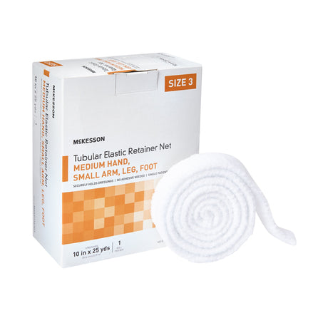 Elastic Net Retainer Dressing McKesson Tubular Elastic 10 Inch X 25 Yard (25.4 cm X 22.9 m) Size 3 White Medium Hand / Small Arm / Leg / Foot NonSterile - BeHope