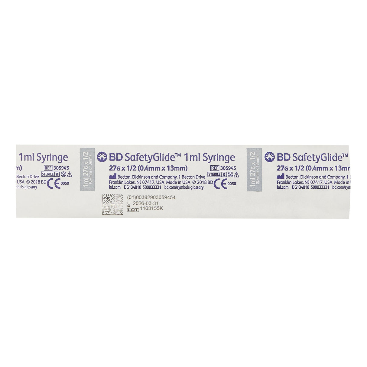 Safety Tuberculin Syringe with Needle SafetyGlide™ 1 mL 1/2 Inch 27 Gauge Sliding Safety Needle Regular Wall - BeHope
