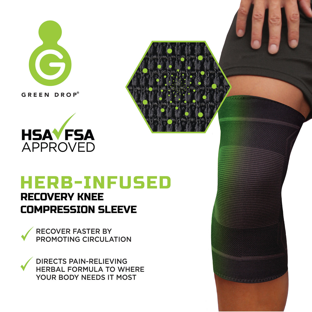 Knee Support Green Drop™ Small / Medium Pull-On 13 to 16 Inch Thigh Circumference Left or Right Knee - BeHope