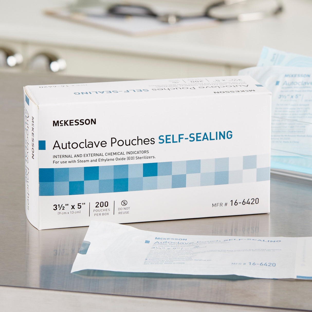 Sterilization Pouch McKesson Ethylene Oxide (EO) Gas / Steam 3-1/2 X 5 Inch Transparent Blue / White Self Seal Paper / Film - BeHope