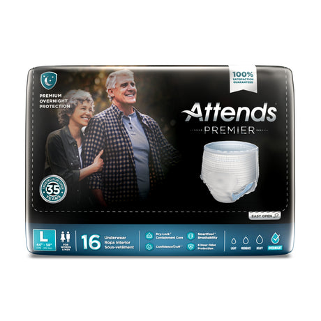 Unisex Adult Absorbent Underwear Attends Premier Pull On with Tear Away Seams Large Disposable Heavy Absorbency
