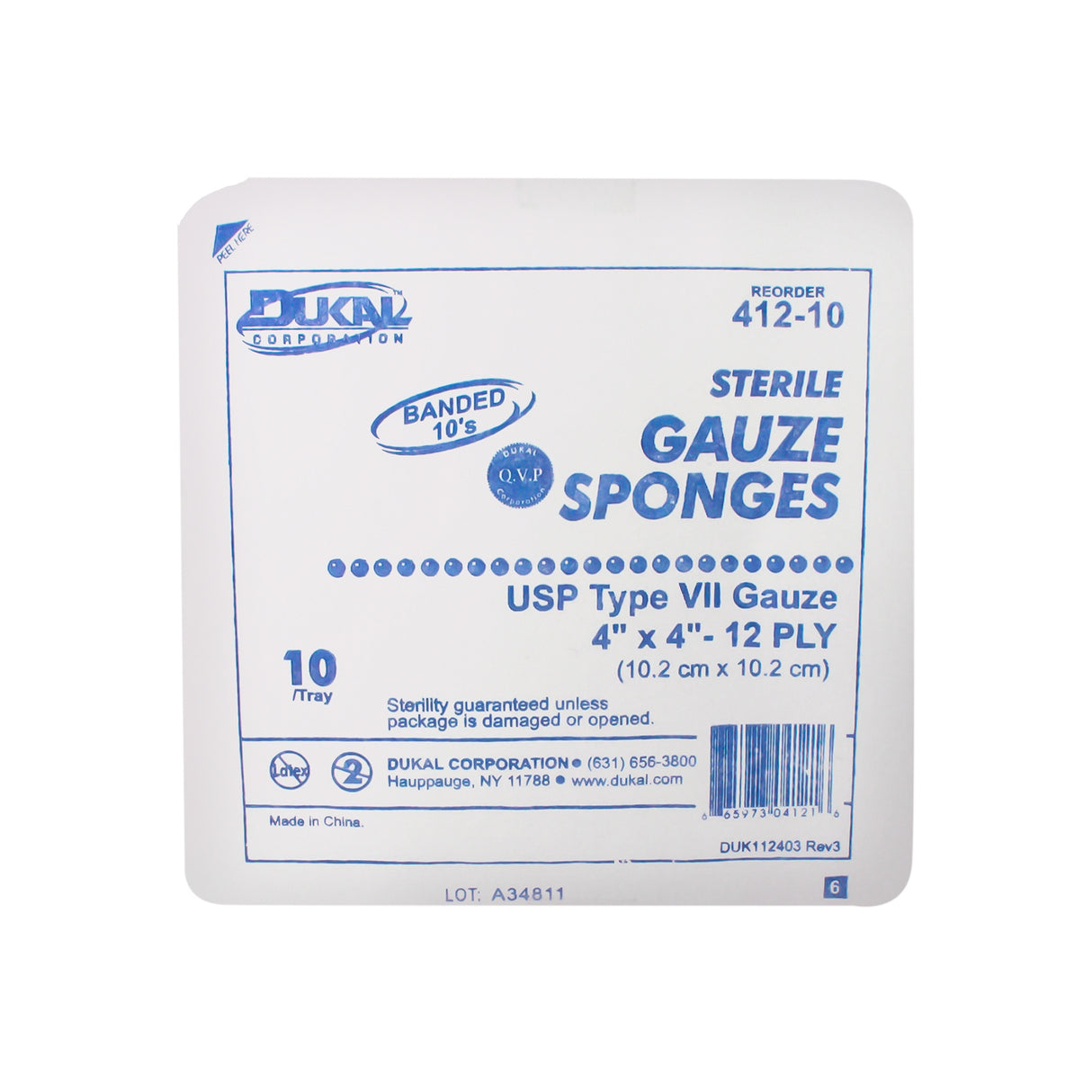 Gauze Sponge Dukal™ 4 X 4 Inch 12-Ply Sterile 10 per Pack - BeHope