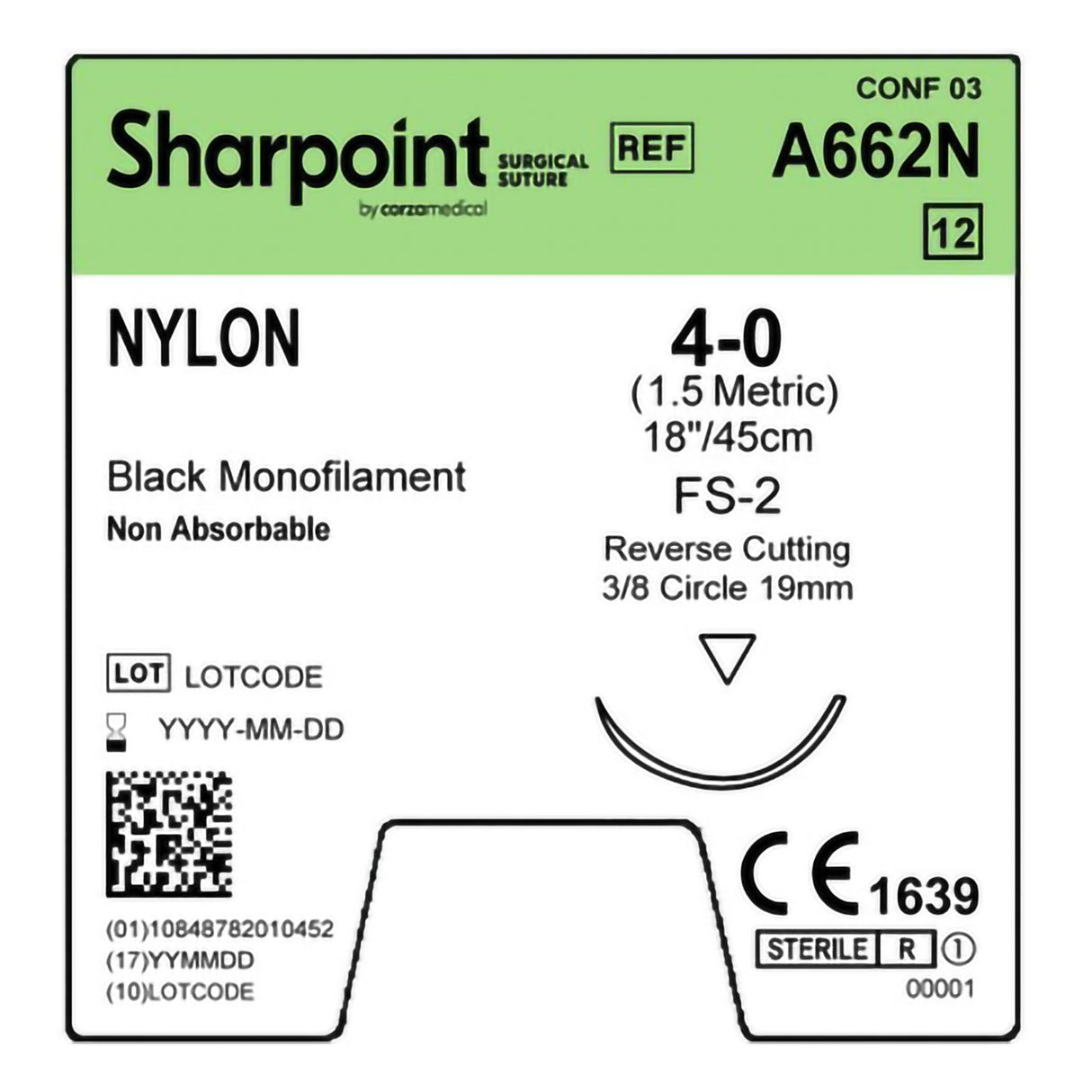 Nonabsorbable Suture with Needle Surgical Specialties™ Nylon DS18 3/8 Circle Reverse Cutting Needle Size 4-0 Monofilament - BeHope