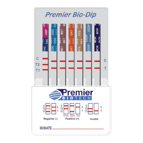 Drugs of Abuse Test Kit Premier Bio-Dip AMP, BAR, BUP, BZO, COC, mAMP/MET, MDMA, MTD, OPI, OXY, PCP, TCA, THC 50 25 Tests CLIA Waived - BeHope