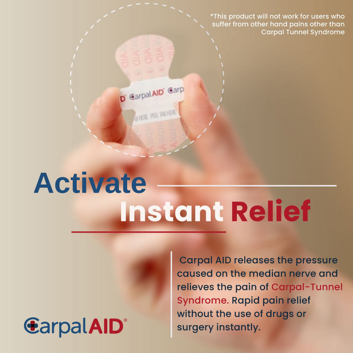 Hand-Based Carpal Tunnel Support Carpal AID® Patch Plastic Left or Right Hand Clear One Size Fits Most - BeHope
