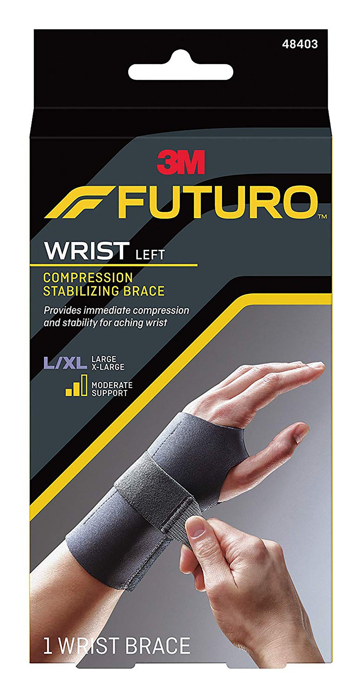 Wrist Brace Futuro™ Compression Stabilizing Low Profile Aluminum / Nylon / Polyester / Polyethylene / Spandex / Silicone Left Hand Black Large / X-Large - BeHope