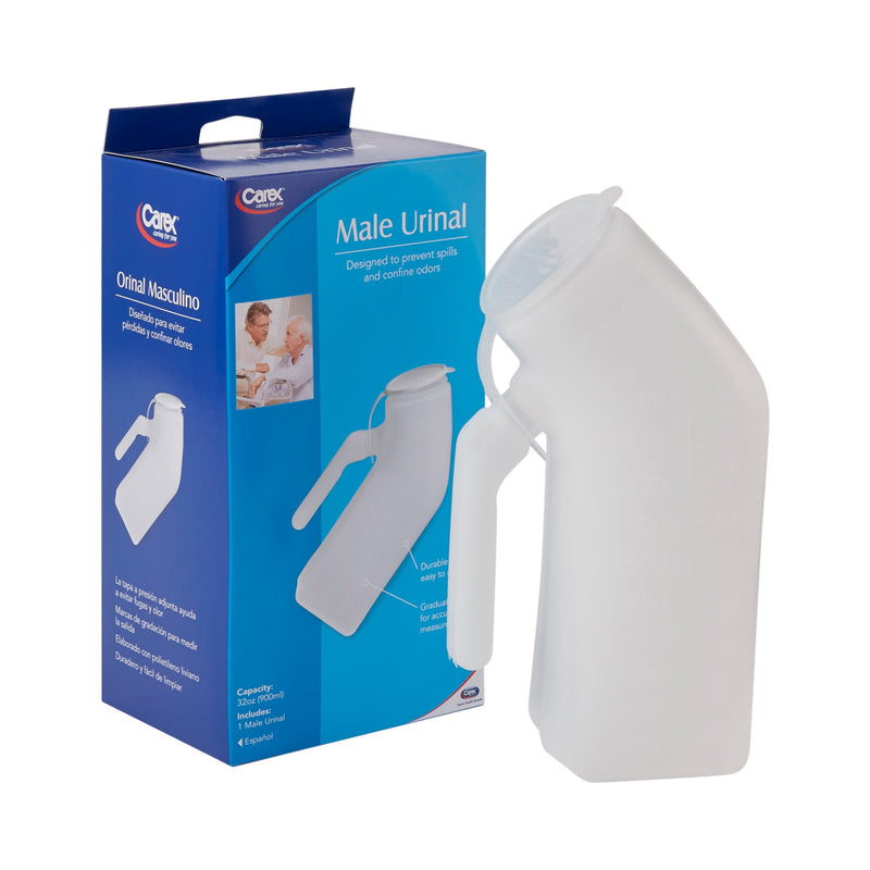 Male Urinal Carex® with Spill-Preventing Lid and Sturdy Grip - BeHope