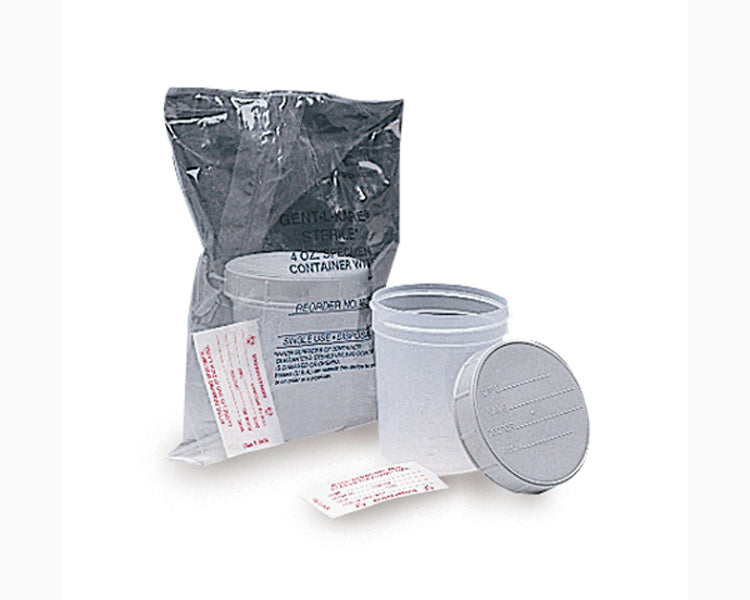 Specimen Container Gent-L-Kare™ 120 mL (4 oz.) Screw Cap Patient Information Poly Bagged Sterile / Sterile Inside Only - BeHope