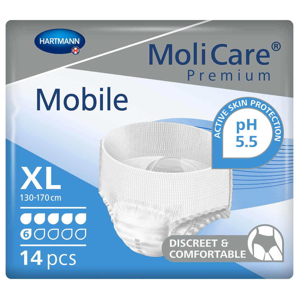 Unisex Adult Absorbent Underwear MoliCare Premium Mobile 6D Pull On with Tear Away Seams X-Large Disposable Moderate Absorbency