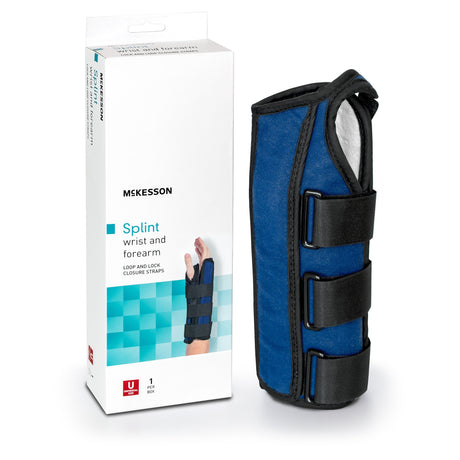 Wrist / Forearm Brace McKesson Aluminum / Nylon / Foam / Flannelette Right Hand Black / Blue One Size Fits Most - BeHope