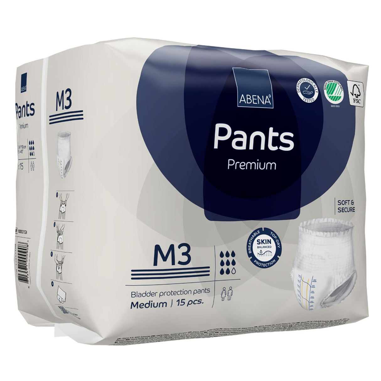 Unisex Adult Absorbent Underwear Abena® Premium Pants M3 Pull On with Tear Away Seams Medium Disposable Heavy Absorbency - BeHope