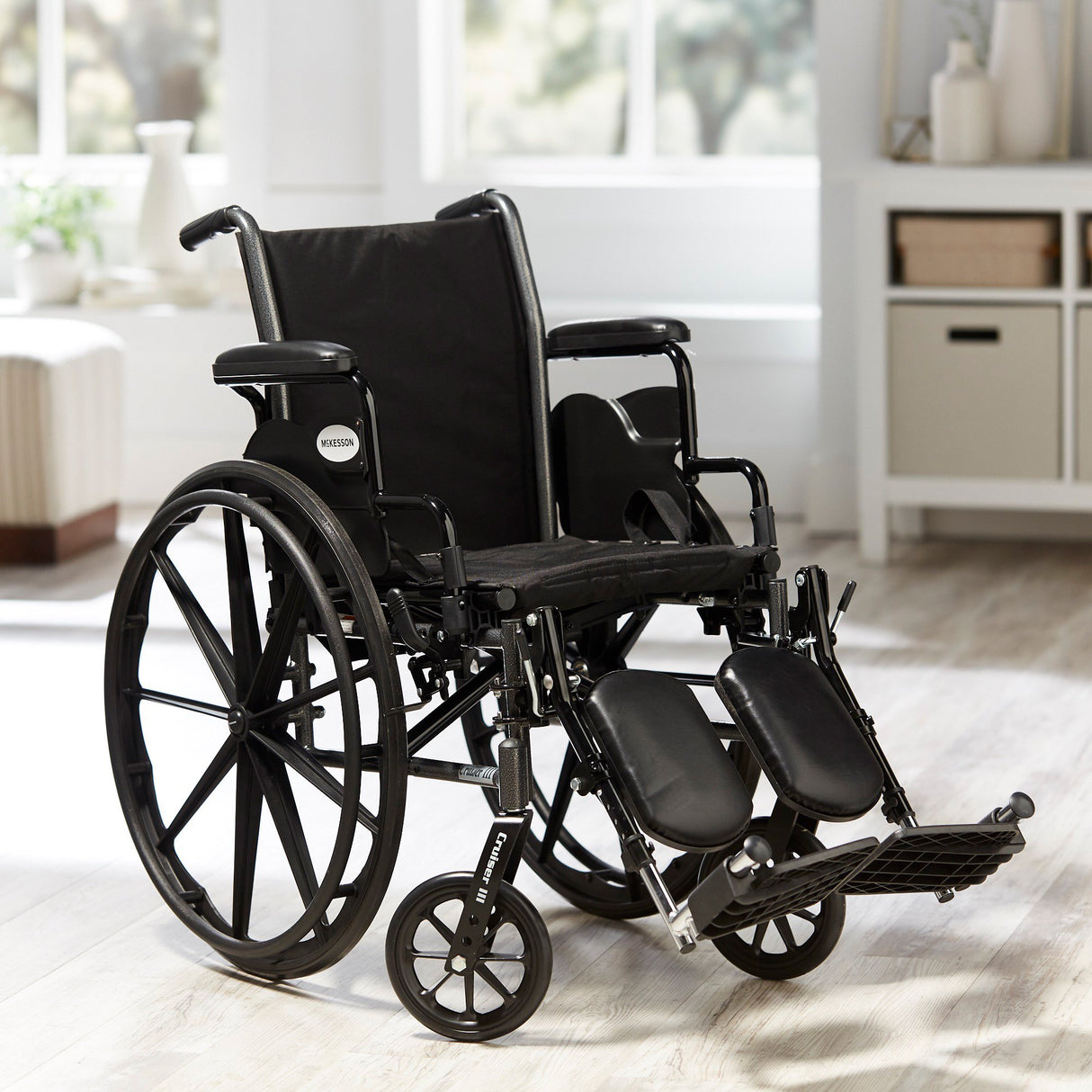 Lightweight Wheelchair McKesson Dual Axle Desk Length Arm Swing-Away Elevating Legrest Black Upholstery 16 Inch Seat Width Adult 300 lbs. Weight Capacity - BeHope