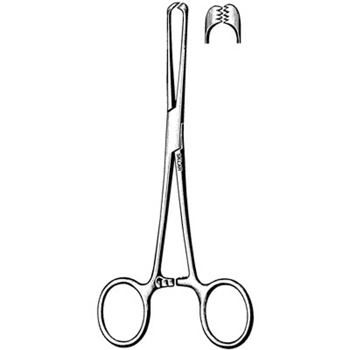 Tissue Forceps Sklar® Allis 5-1/2 Inch Length Or / Surgical Grade German Stainless Steel Nonsterile Locking Finger Ring Handle Straight Delicate, 4 X 5 Teeth - Behope