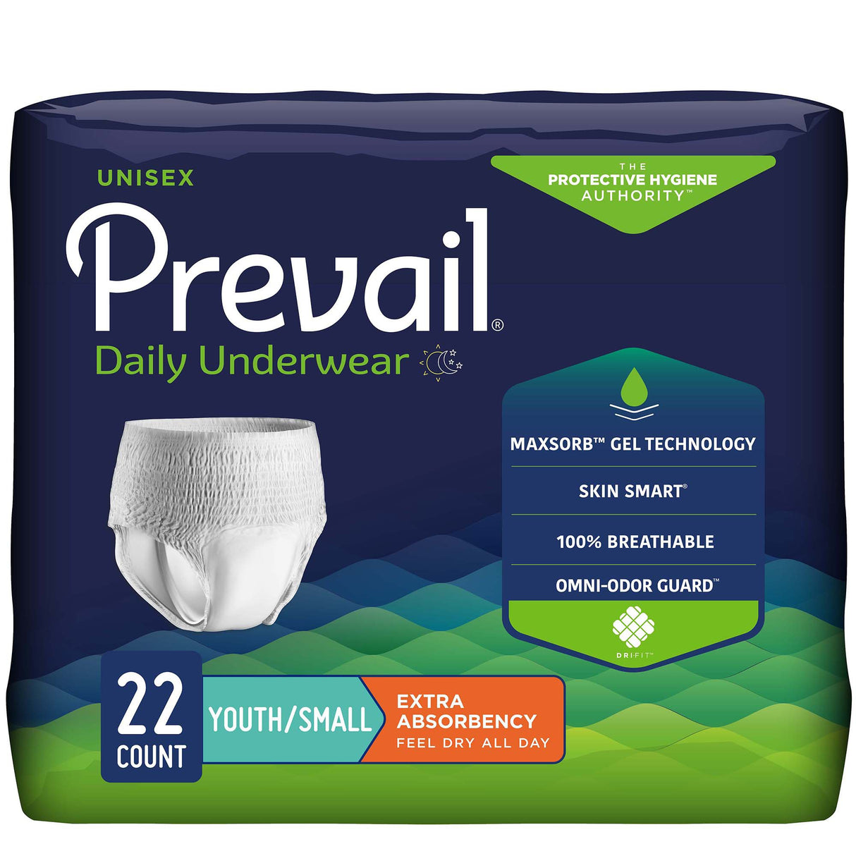 Unisex Youth Absorbent Underwear Prevail® Daily Underwear Pull On with Tear Away Seams Small Disposable Moderate Absorbency - BeHope