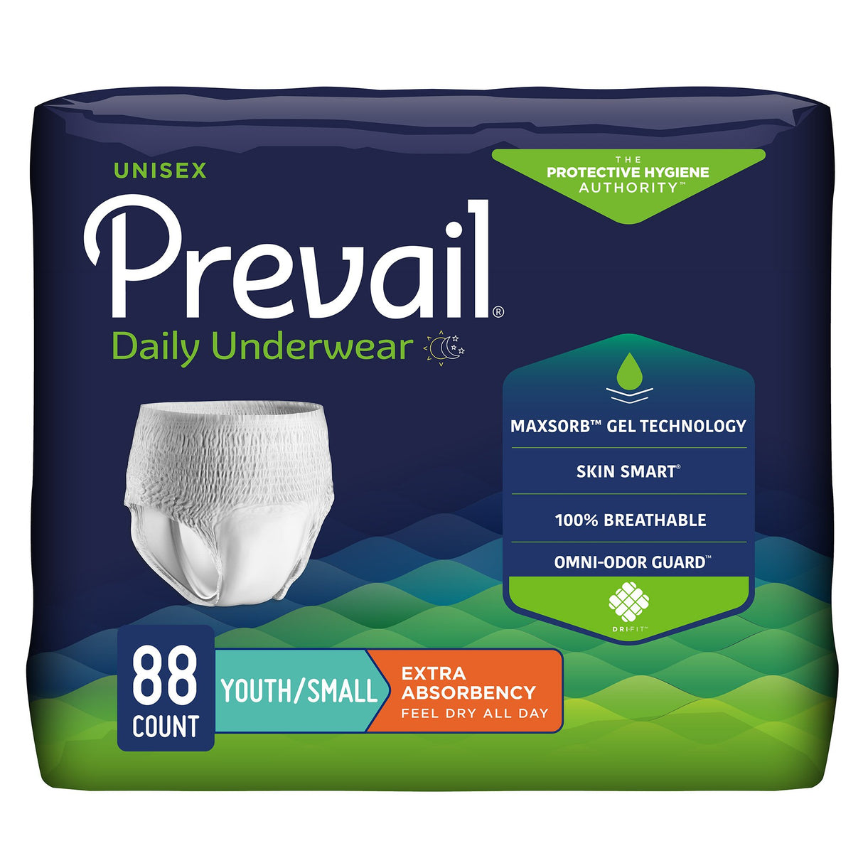 Unisex Youth Absorbent Underwear Prevail® Daily Underwear Pull On with Tear Away Seams Small Disposable Moderate Absorbency - BeHope