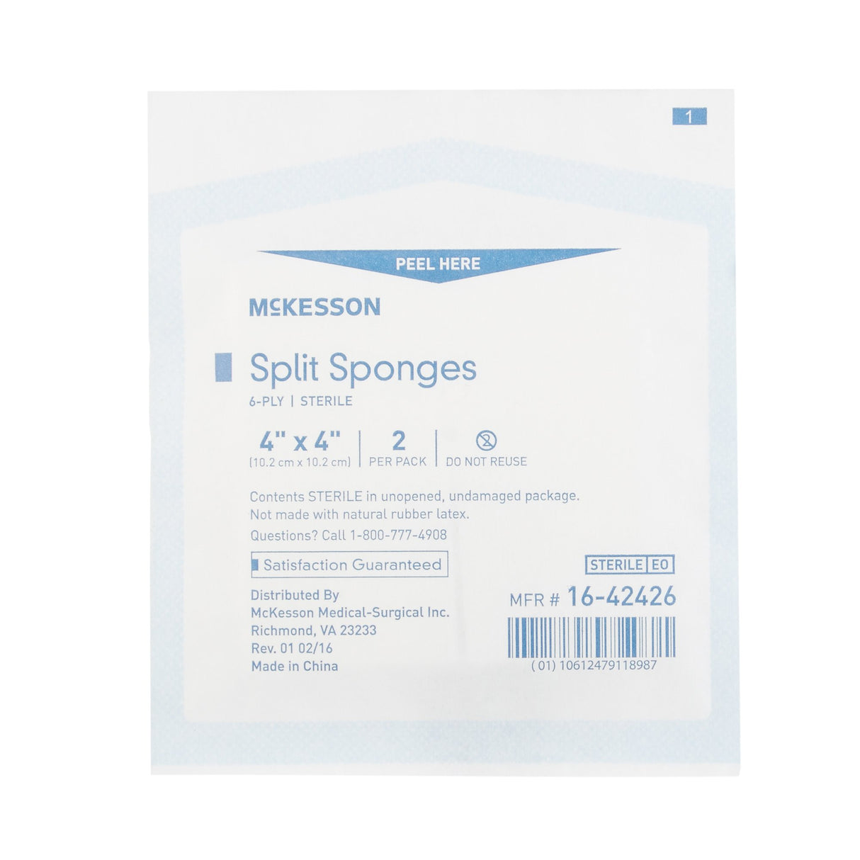 Drain Sponge McKesson 4 X 4 Inch 6-Ply Sterile 2 per Pack - BeHope