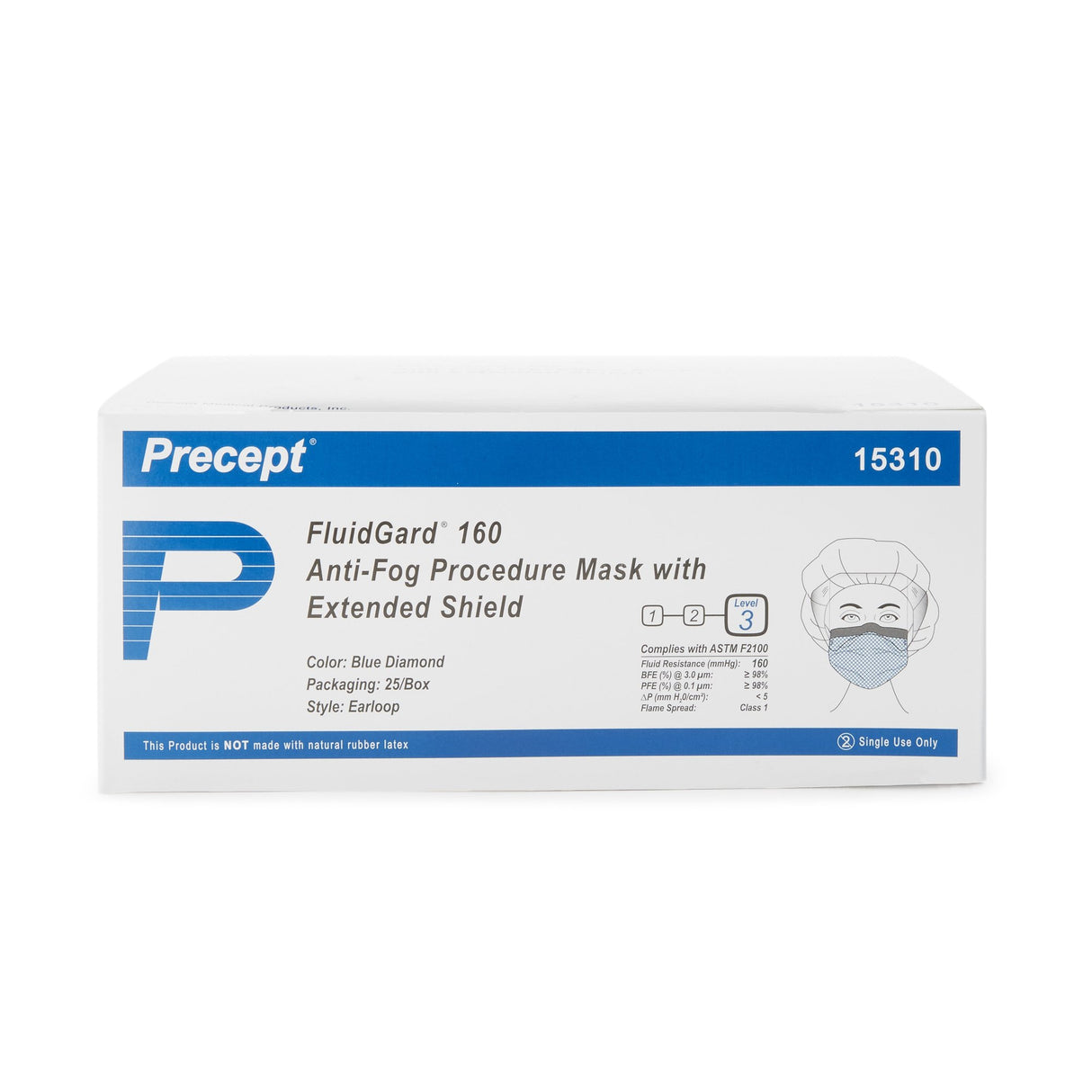Procedure Mask with Eye Shield Precept® FluidGard® 160 Anti-fog Foam ASTM Level 3 Earloops One Size Fits Most - BeHope