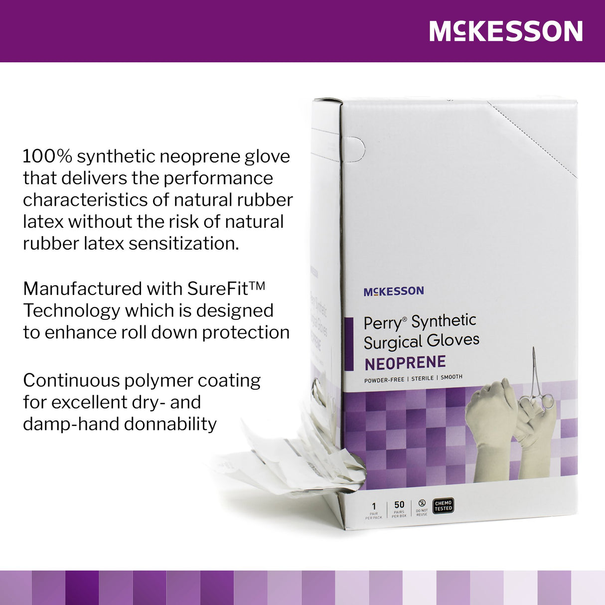 Surgical Glove McKesson Perry® Synthetic Surgical Gloves Size 7 Sterile Polychloroprene Standard Cuff Length Smooth Cream Chemo Tested - BeHope