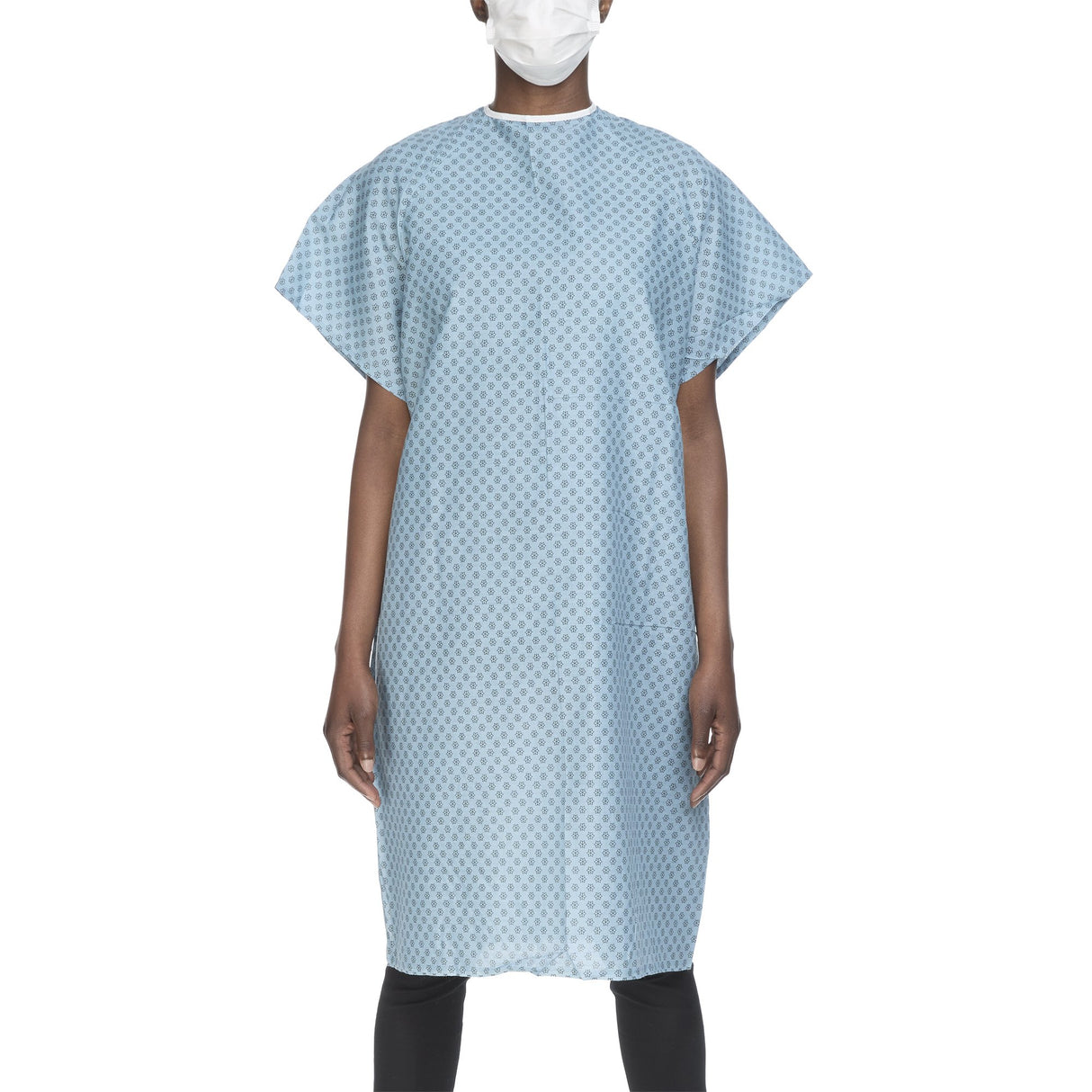 Patient Exam Gown One Size Fits Most Blue / White Print Reusable - BeHope