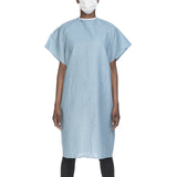 Patient Exam Gown One Size Fits Most Blue / White Print Reusable - BeHope