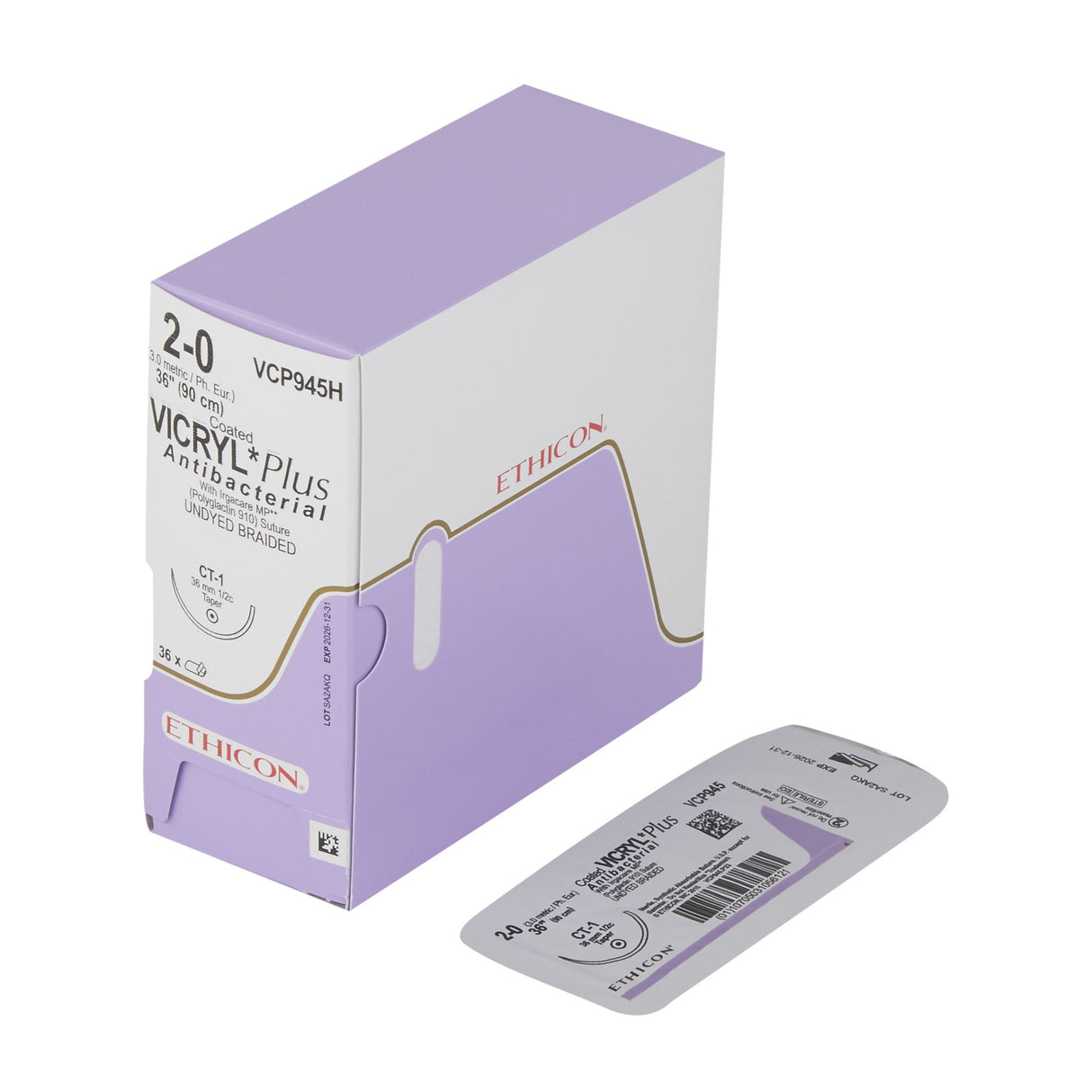 Absorbable Antibacterial Suture with Needle Coated Vicryl™ Plus Polyglactin 910 CT-1 1/2 Circle Taper Point Needle Size 2-0 Braided - BeHope