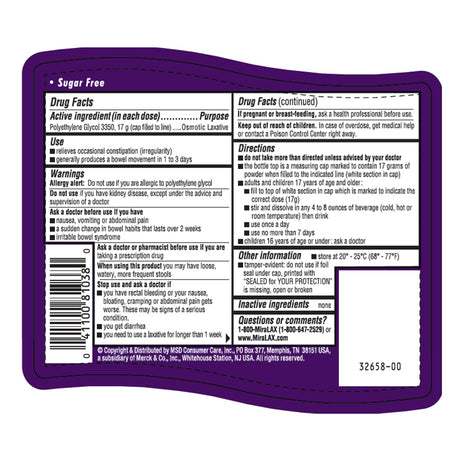 Laxative MiraLAX® Powder 17.9 oz. 17 Gram Strength Polyethylene Glycol 3350 - BeHope